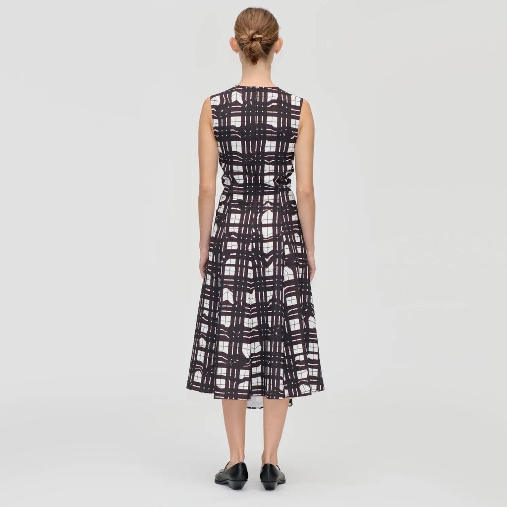 Stine Goya Gathered Midi Dress in Burgundy Checkered Wave, size Small - Picture 2 of 8